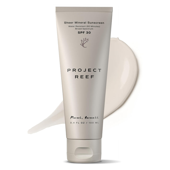 Project Reef front tube showing SPF 30 and reef-safe zinc benefit