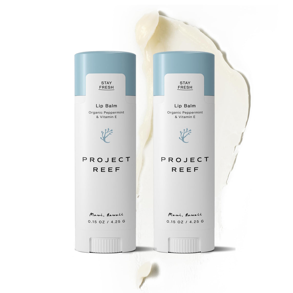Project Reef front packaging showing two balm tubes and eco-friendly box benefit