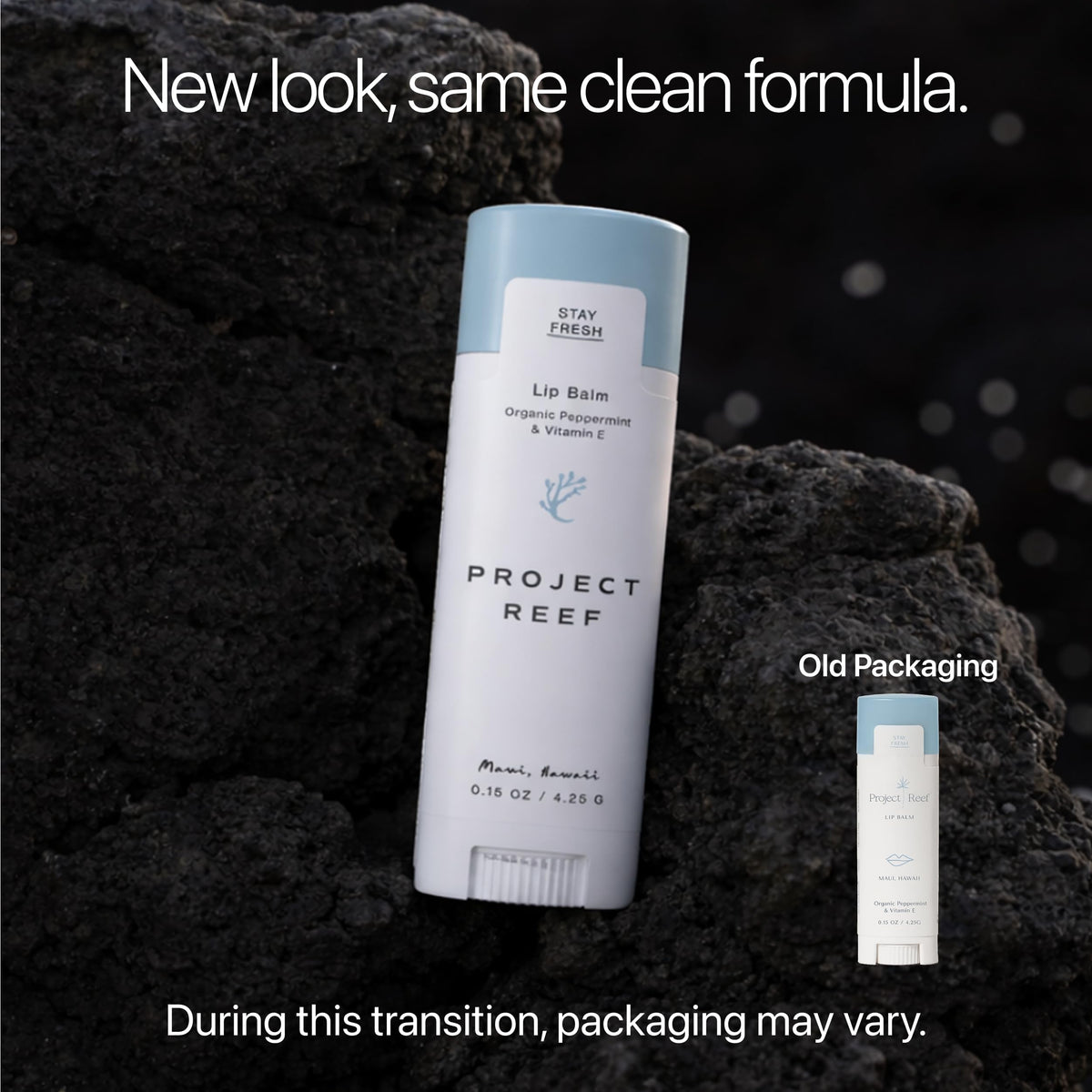 Project Reef open twist-up tube revealing balm tip and easy application benefit