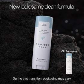 Project Reef open twist-up tube revealing balm tip and easy application benefit