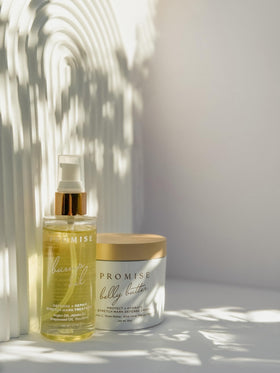 Promise Prenatal size comparison next to hand showing compact travel-friendly product sizes
