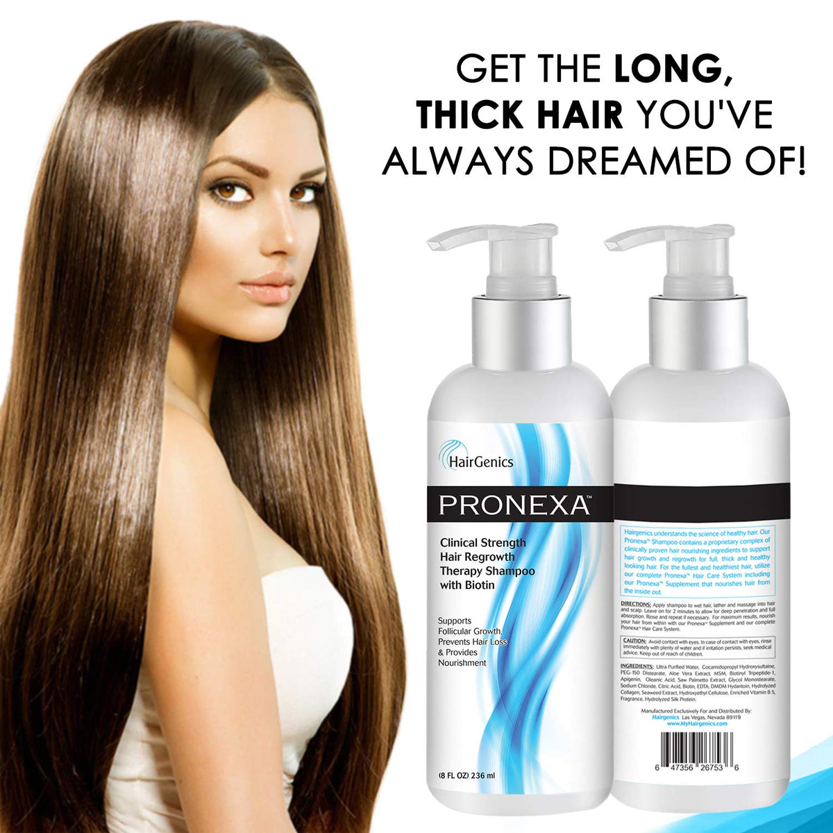 Pronexa pump dispensing shampoo into palm demonstrating easy daily application