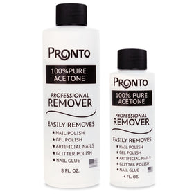 Pronto front bottle 12oz showing clear acetone and easy dispensing benefit