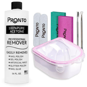 Pronto front packaging and 16 oz bottle showing kit contents and convenience