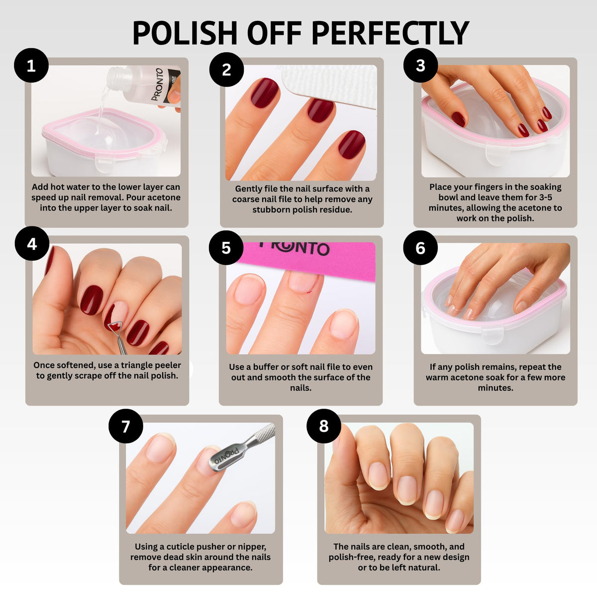 Pronto professional nail tools arranged to deliver salon-style results