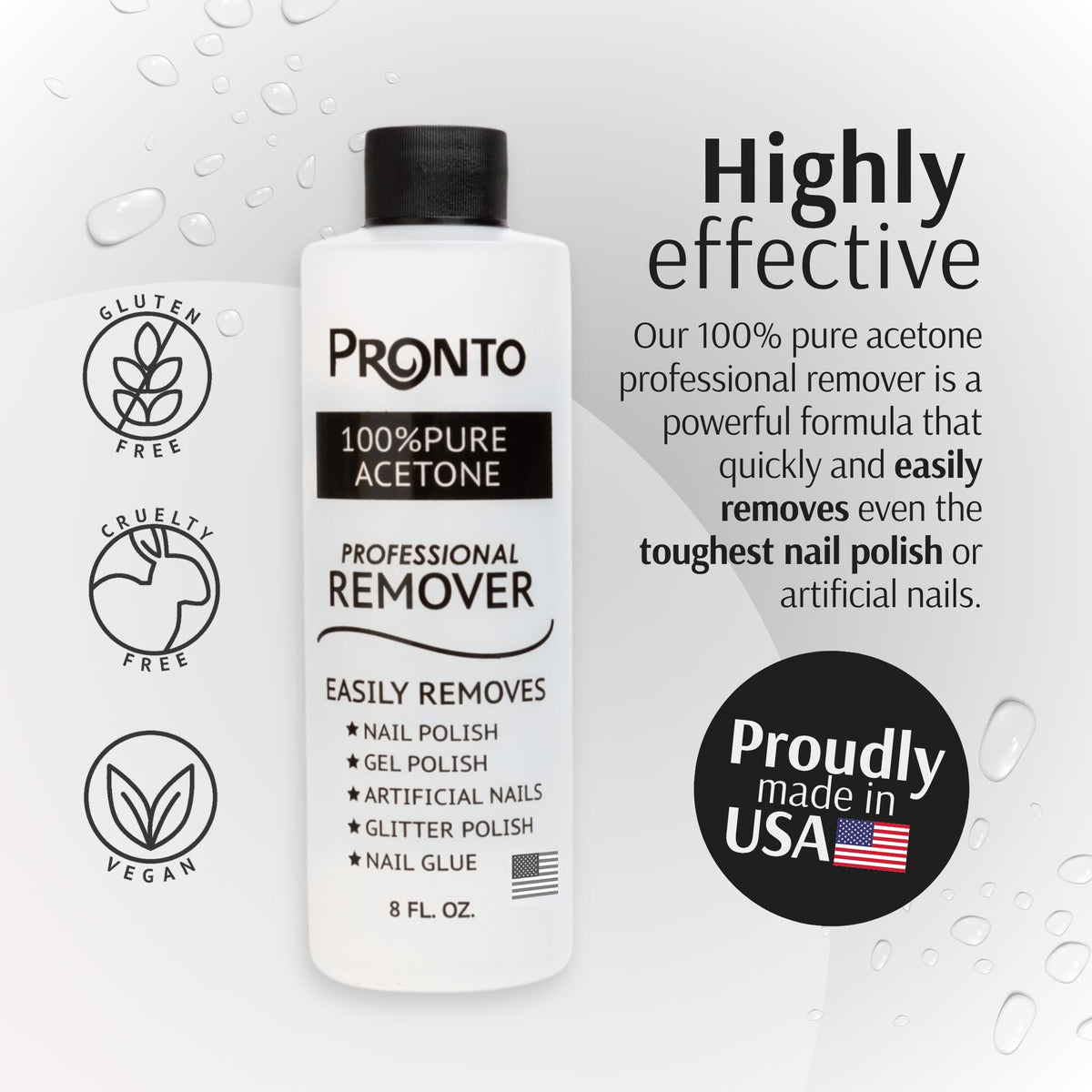 Pronto acetone pouring from bottle to demonstrate controlled flow and easy application