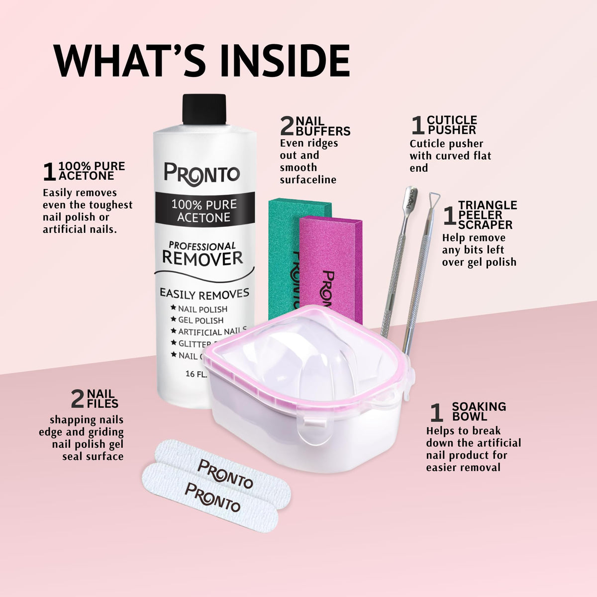 Pronto soak bowl filled with acetone for safer, easier gel removal