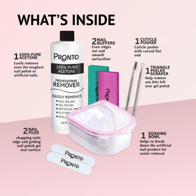 Pronto soak bowl filled with acetone for safer, easier gel removal