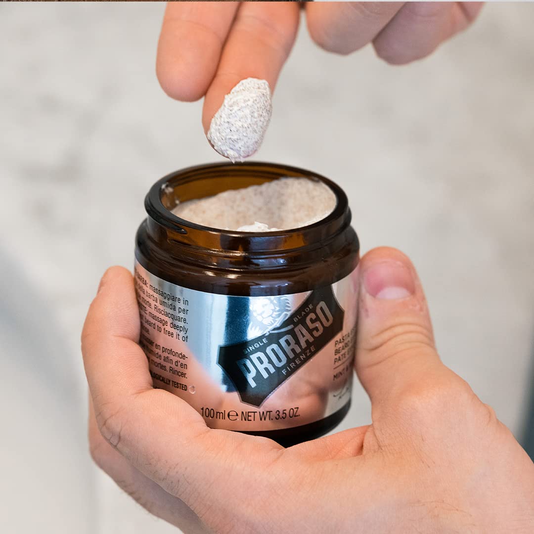 Proraso being massaged into beard demonstrating deep-clean benefit