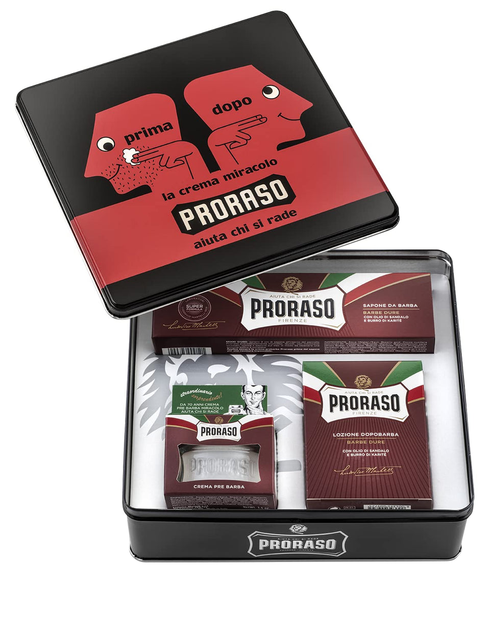 Proraso vintage tin front showing collectible packaging and durable protection