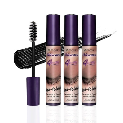 Prosa front packaging showing three mascaras and clear volume benefits