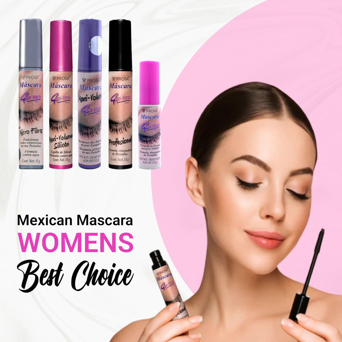Prosa swatches on lashes illustrating deep ebony pigment for bold definition