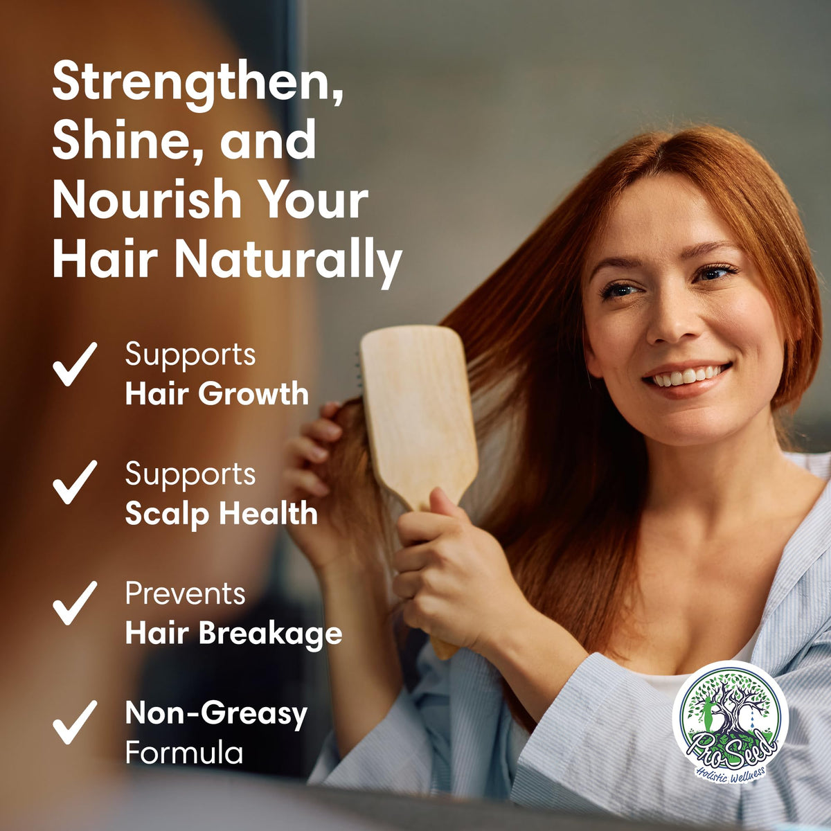 ProSeed Holistic Wellness bottle on bathroom shelf suggesting daily skincare ritual benefit