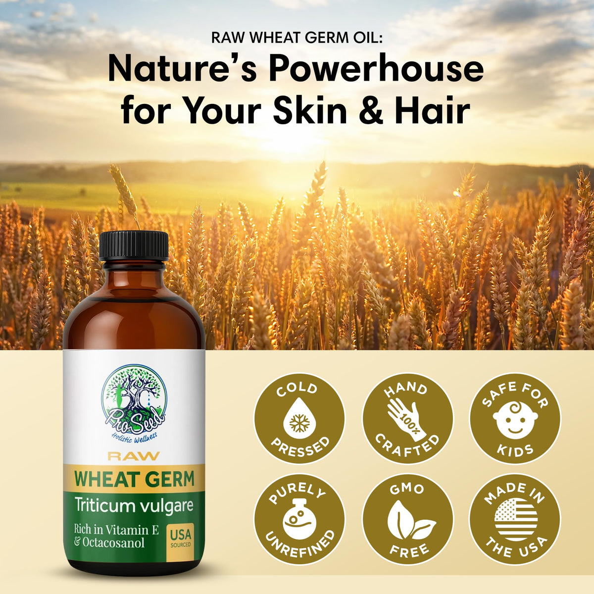 ProSeed Holistic Wellness bottle in hand demonstrating 4oz scale and easy pouring