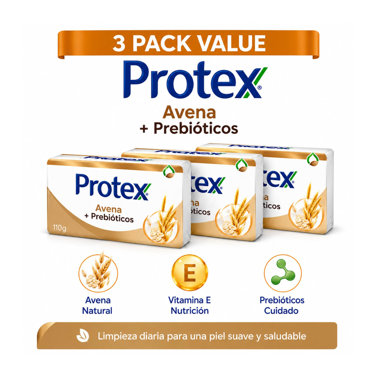 Protexx bar close-up showing smooth oat-textured surface and creamy lather for gentle cleansing benefit