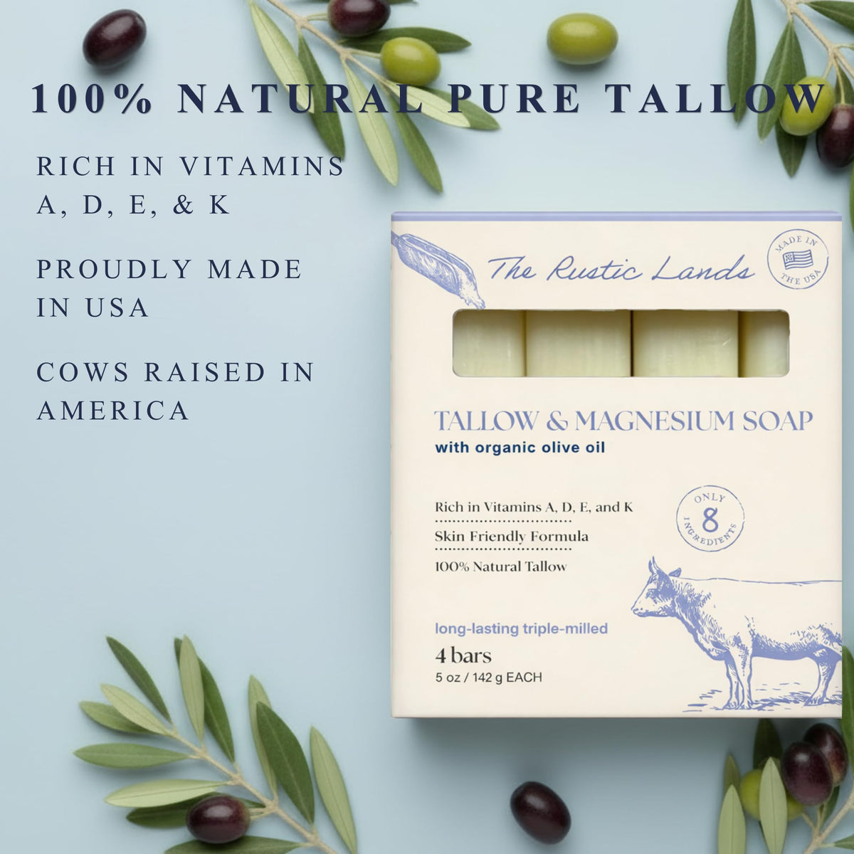 PROVENCE ESSENTIALS ingredients display of tallow, olive oil, and honey emphasizing nourishing blend