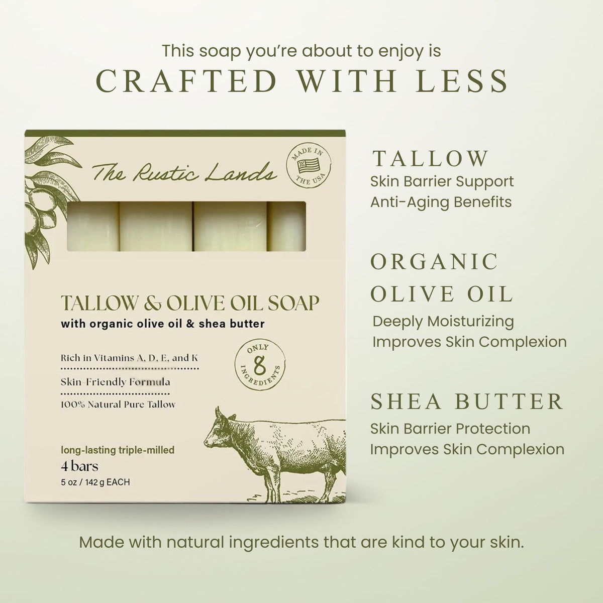 PROVENCE ESSENTIALS raw ingredients olive oil and shea butter beside bar emphasizing natural nourishment