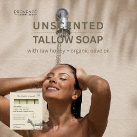 PROVENCE ESSENTIALS creamy lather in hand for gentle cleansing benefit