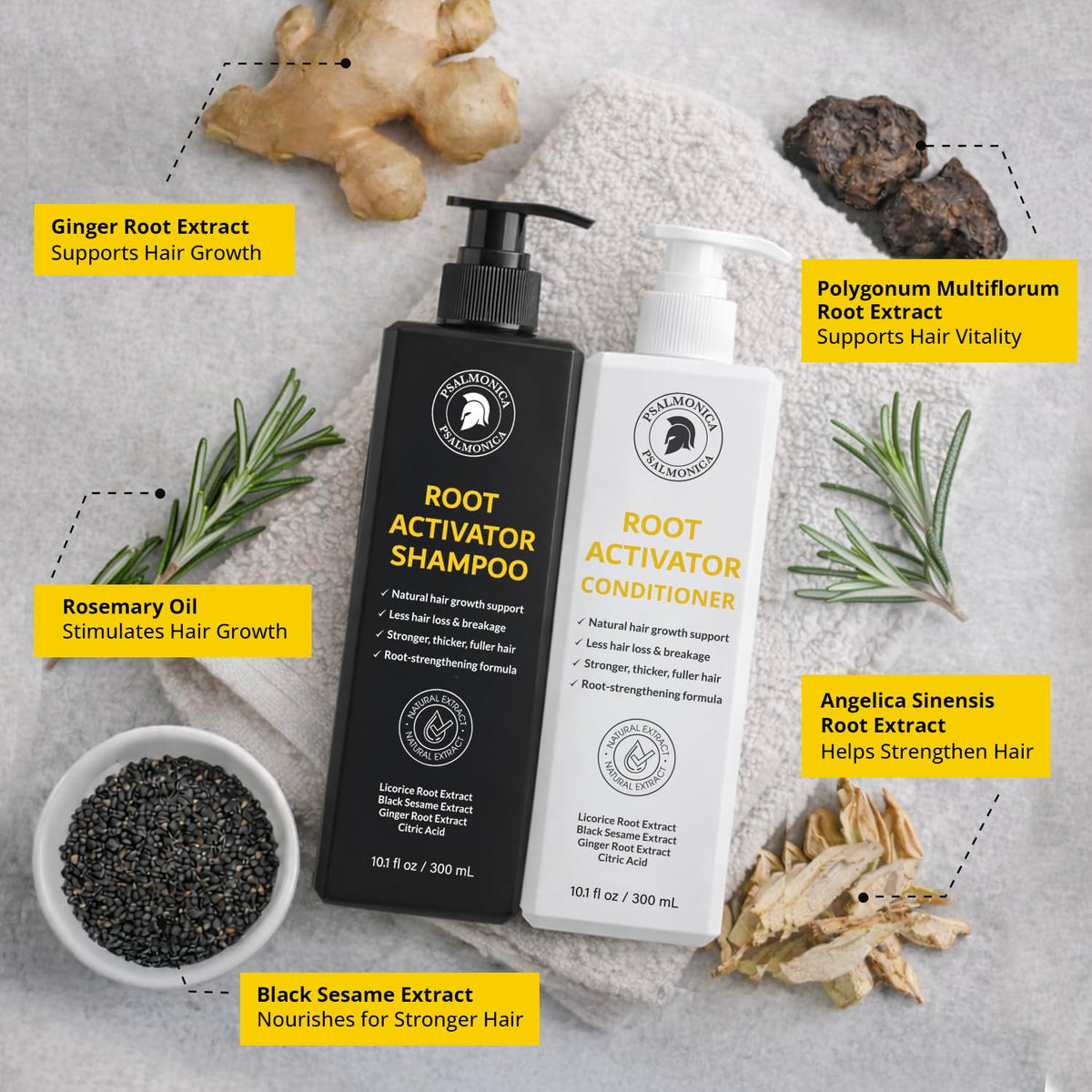 Psalmonica shampoo in hand on wet hair cleansing roots gently