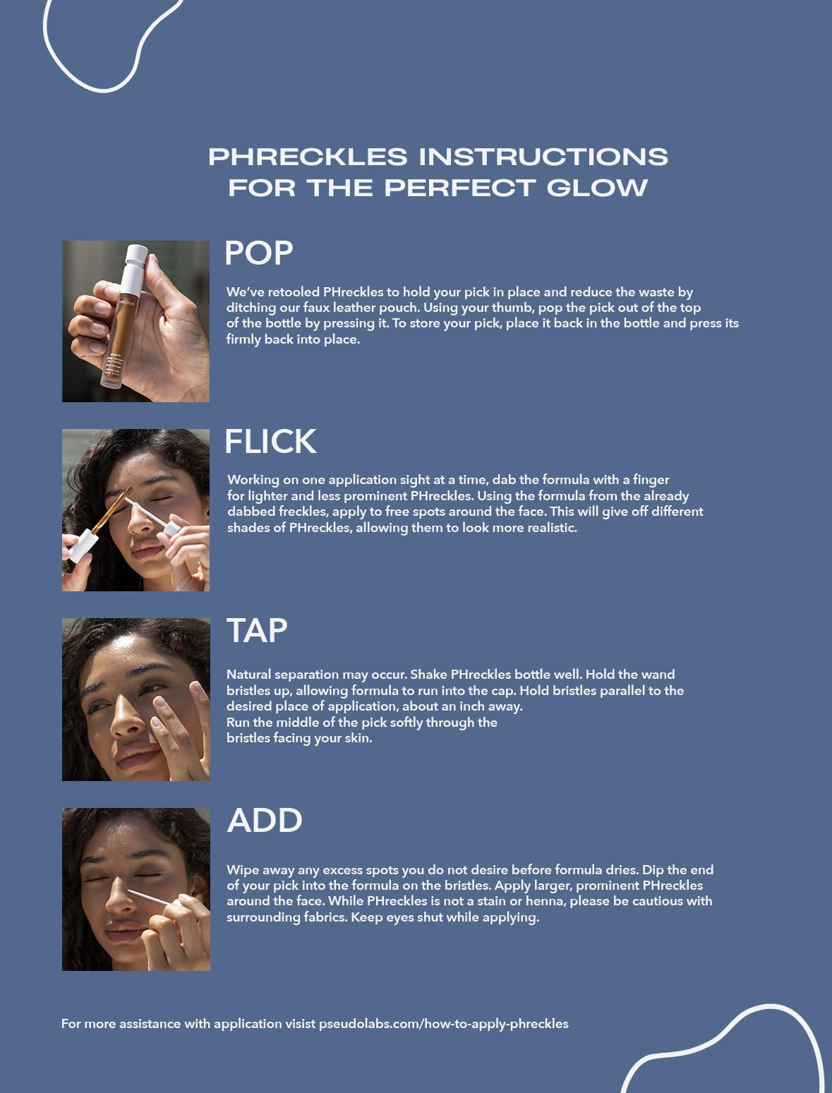 Pseudo Labs applicator close-up demonstrating flick tip for precise freckle placement and control