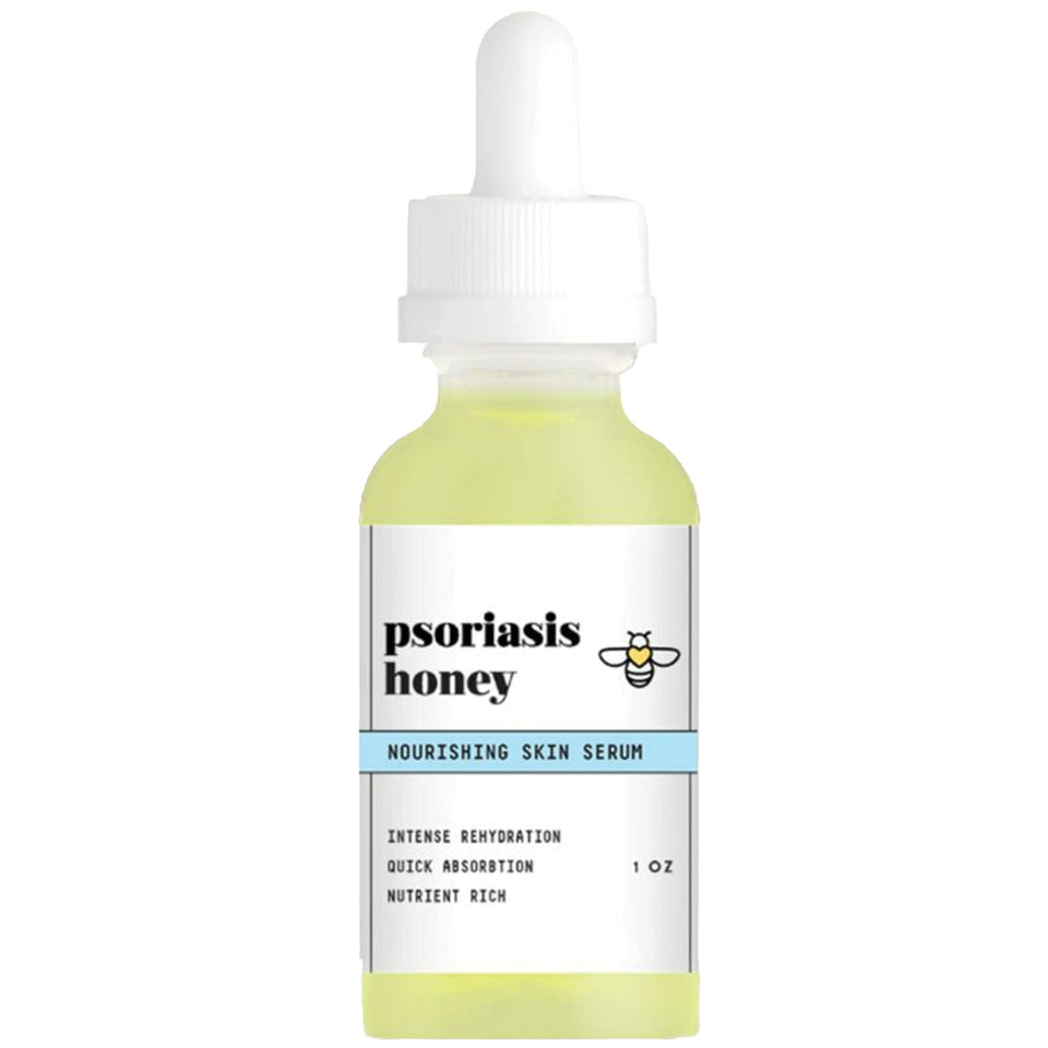 PSORIASIS HONEY front packaging showing 1 oz bottle and label for clear product identification and trust