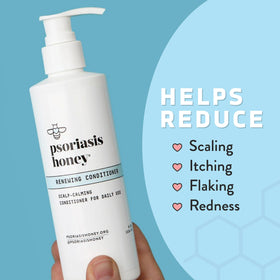 PSORIASIS HONEY ingredients display with honey, oat and coconut benefits