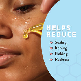 PSORIASIS HONEY texture closeup of lightweight oil on skin showing quick absorption benefit