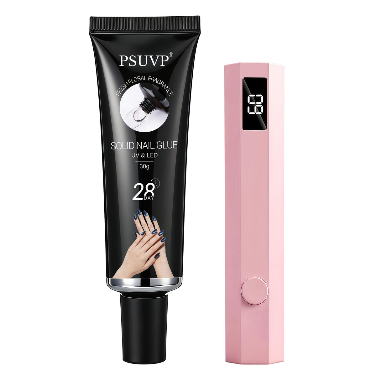 PSUVP kit front packaging showing glue and lamp for convenient at-home use