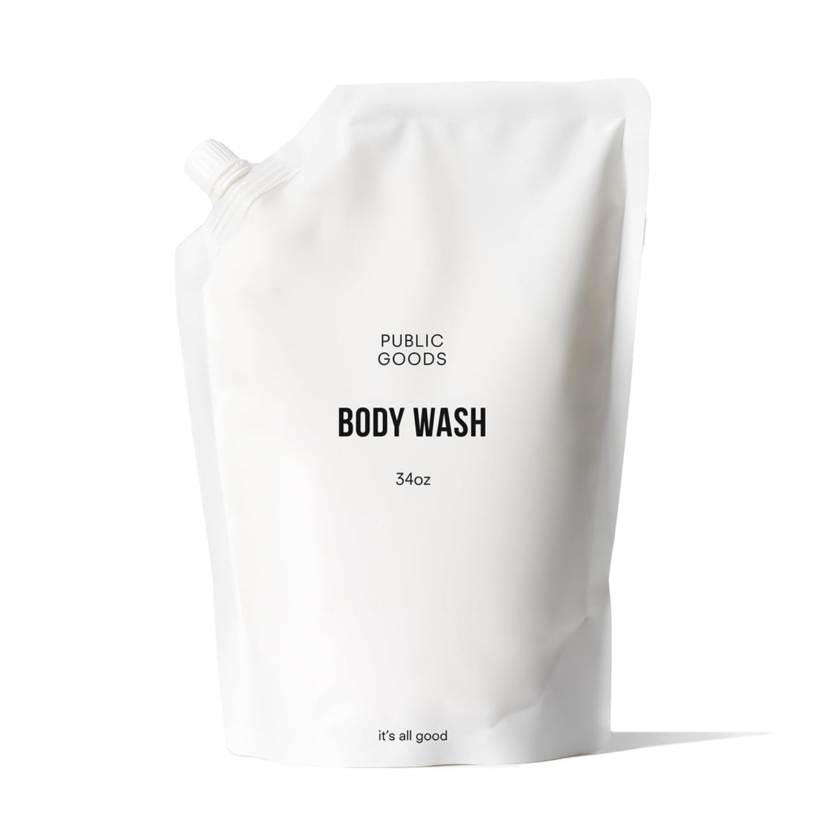 Public Goods refill pouch front view showing packaging and eco-friendly size benefit