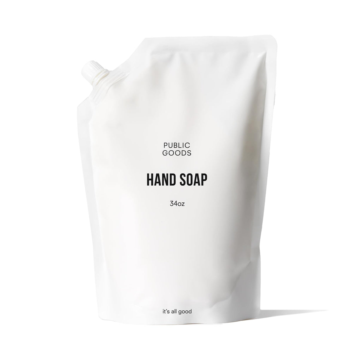 Public Goods hand soap front packaging showing refill bottle and branding benefit eco-friendly