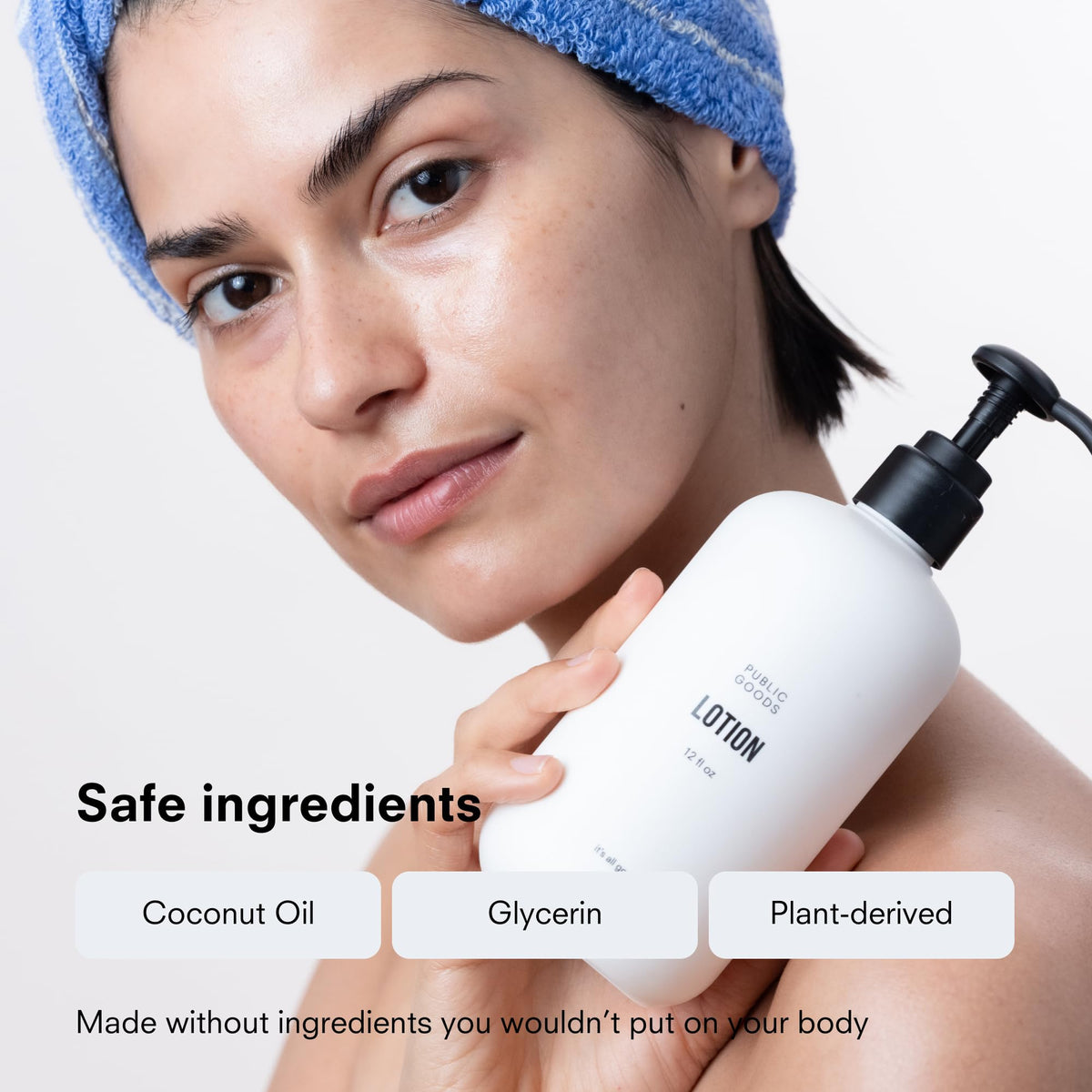 Public Goods applied to hand demonstrating quick absorption and smooth skin benefit
