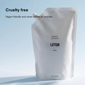 Public Goods lotion creamy texture close-up showing smooth absorption benefit