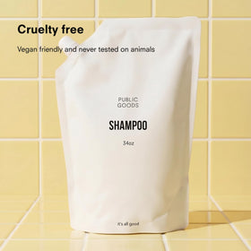 Public Goods shampoo lather texture close-up showing gentle cleansing foam