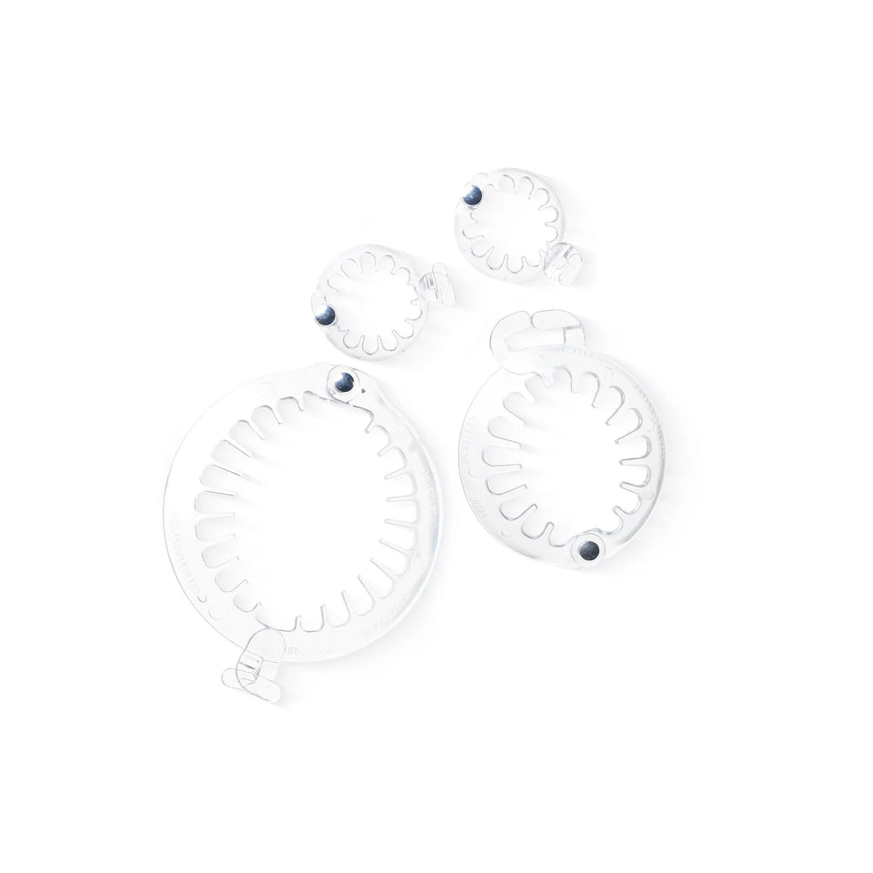 PuffCuff clear goodie pack front view showing three sizes and compact packaging benefit