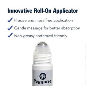 Puggaree serum texture on fingertip demonstrating lightweight absorbent formula benefit