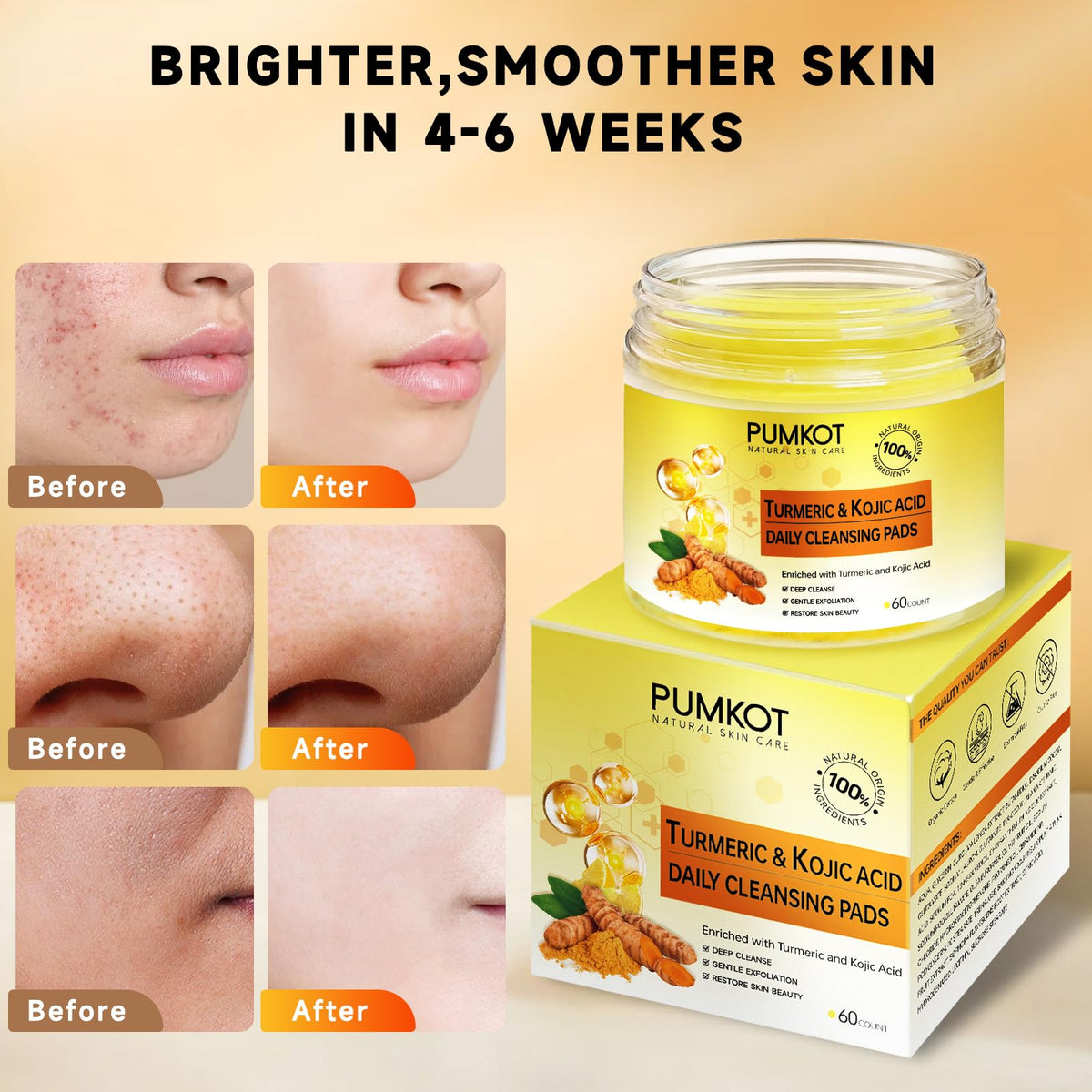 Pumkot pad soaked with solution highlighting active ingredients benefits