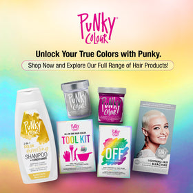 Punky Blondetastic bottle staged on bathroom shelf in natural light, lifestyle ease benefit