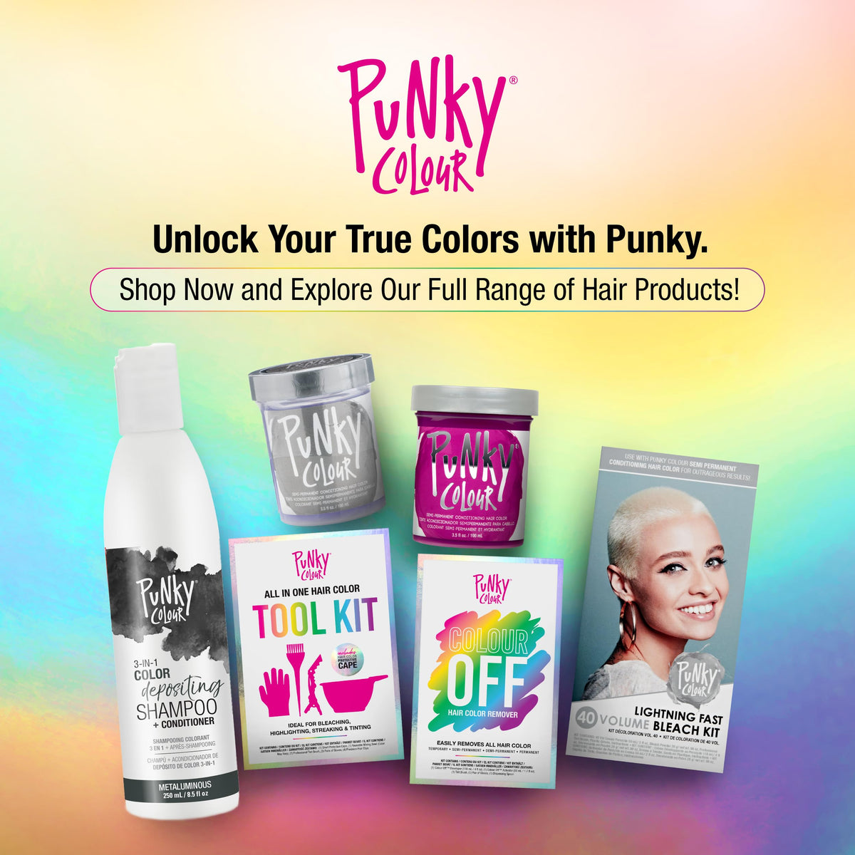 Punky Metaluminous finished glossy hair in lifestyle scene showing improved shine
