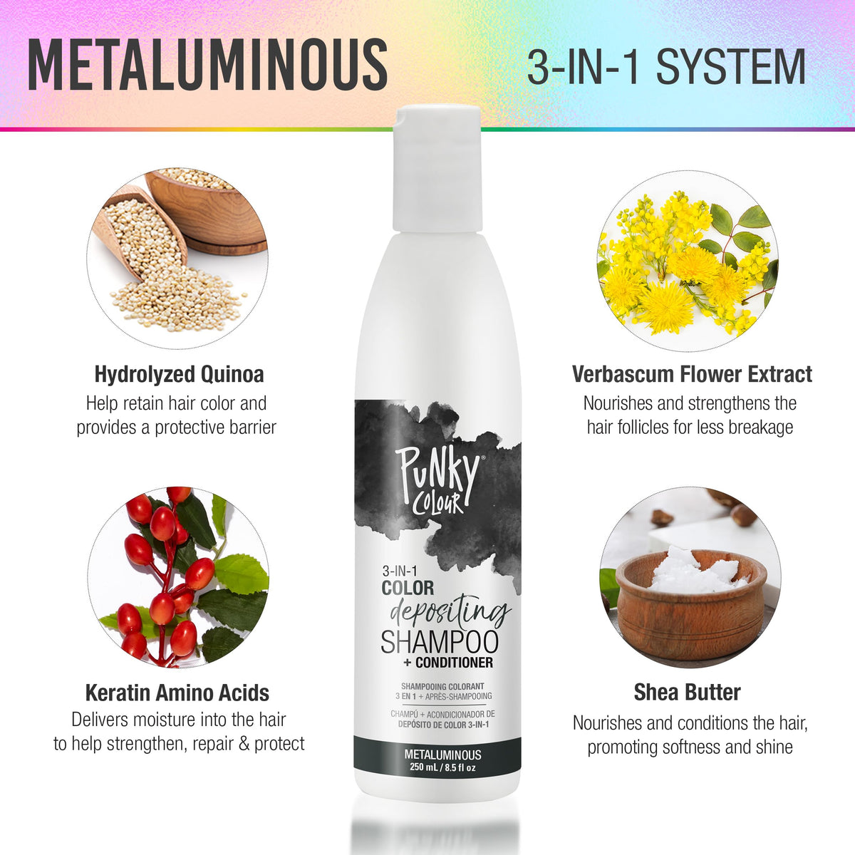 Punky Metaluminous label close-up highlighting ingredients and usage instructions