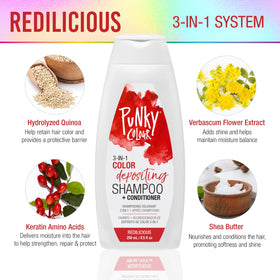 Punky applying redilicious to damp hair for instant color refresh benefit