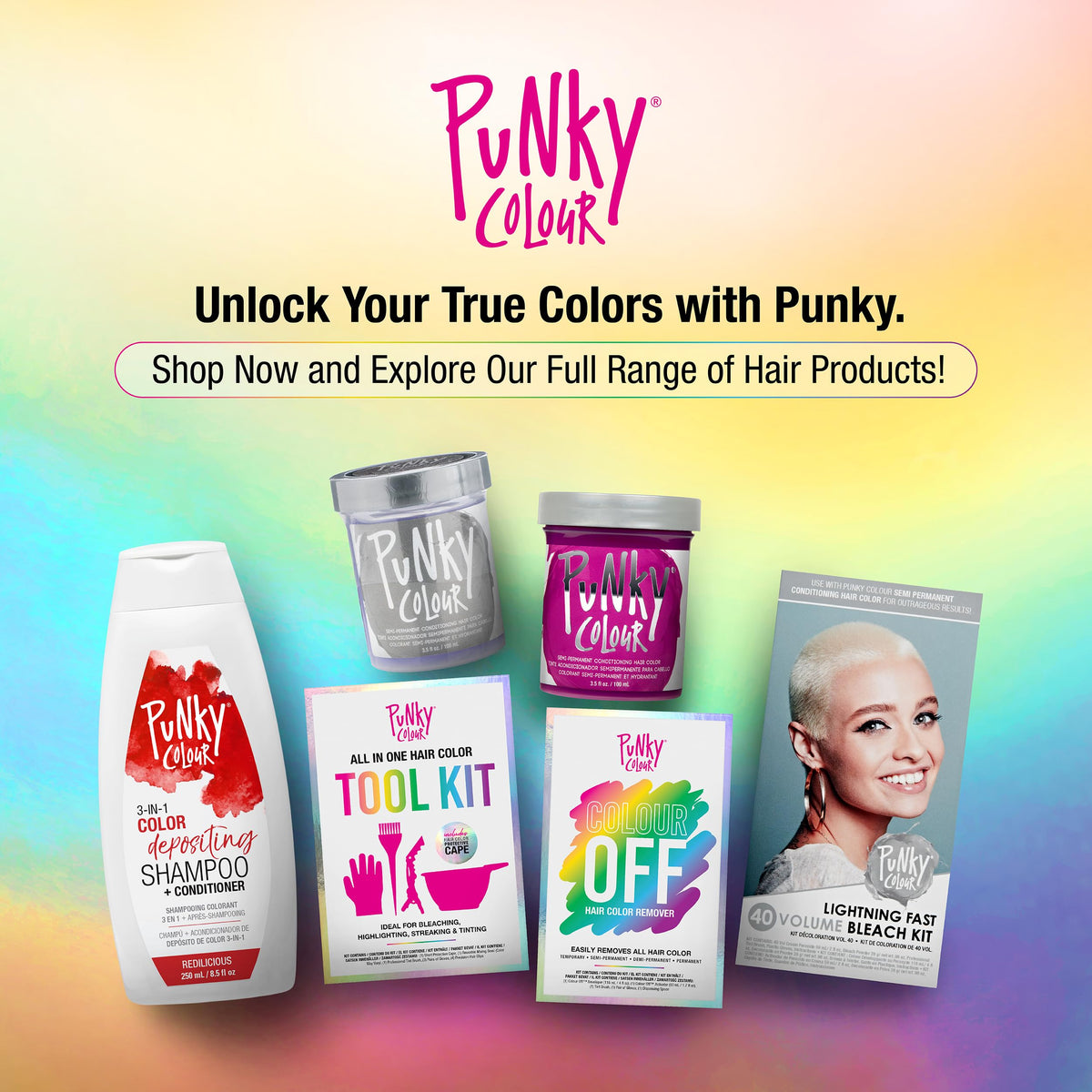 Punky bottle next to ruler showing 8.5 fl oz size and travel-friendly benefit