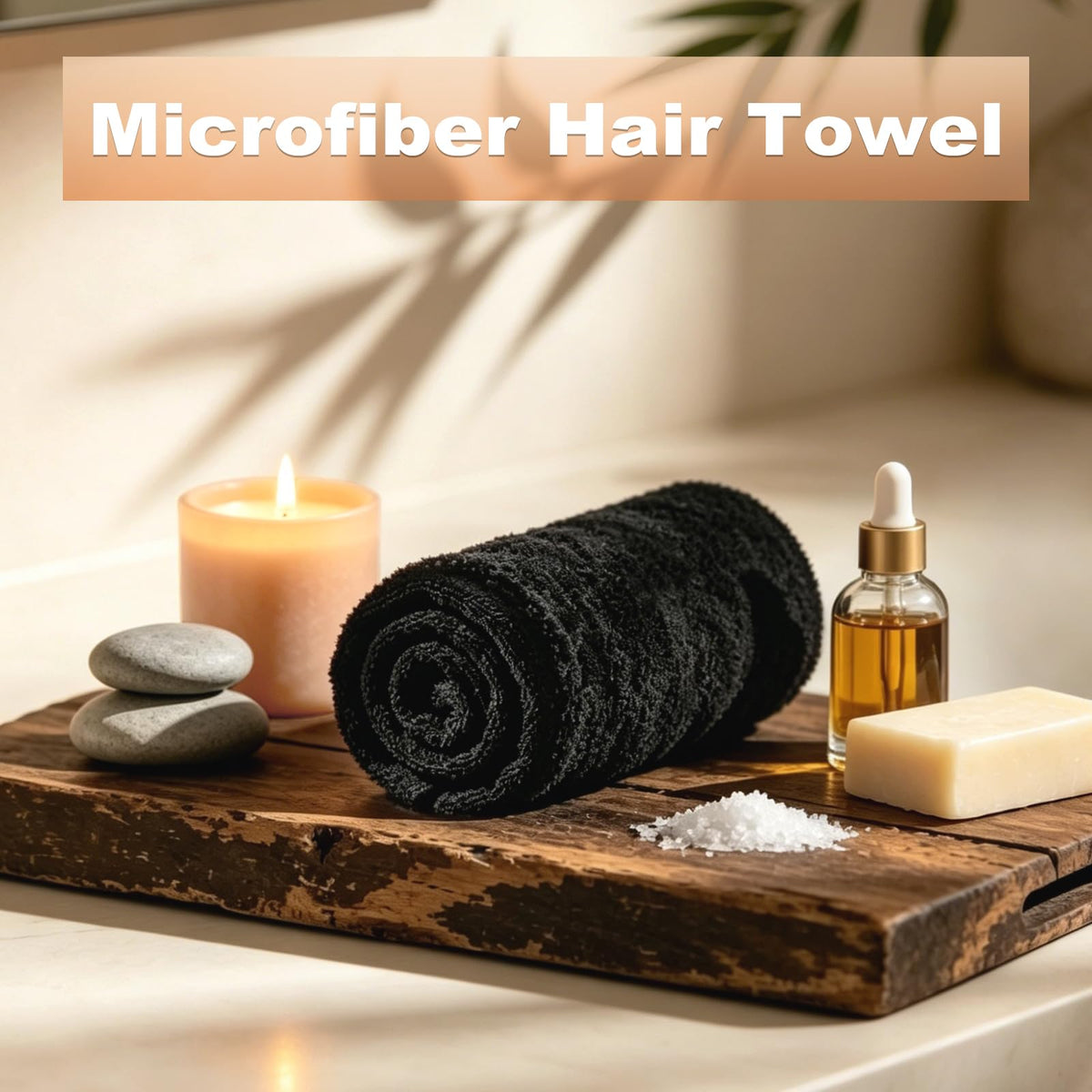 Puomue towel wrapped on hair demonstrating secure, no-slip fit