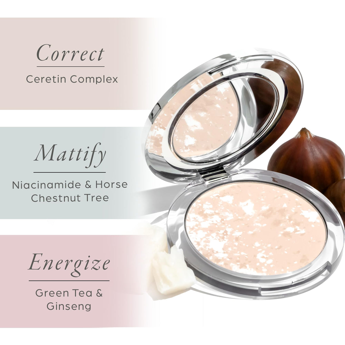 PÜR MINERALS application with brush on skin demonstrating quick shine control