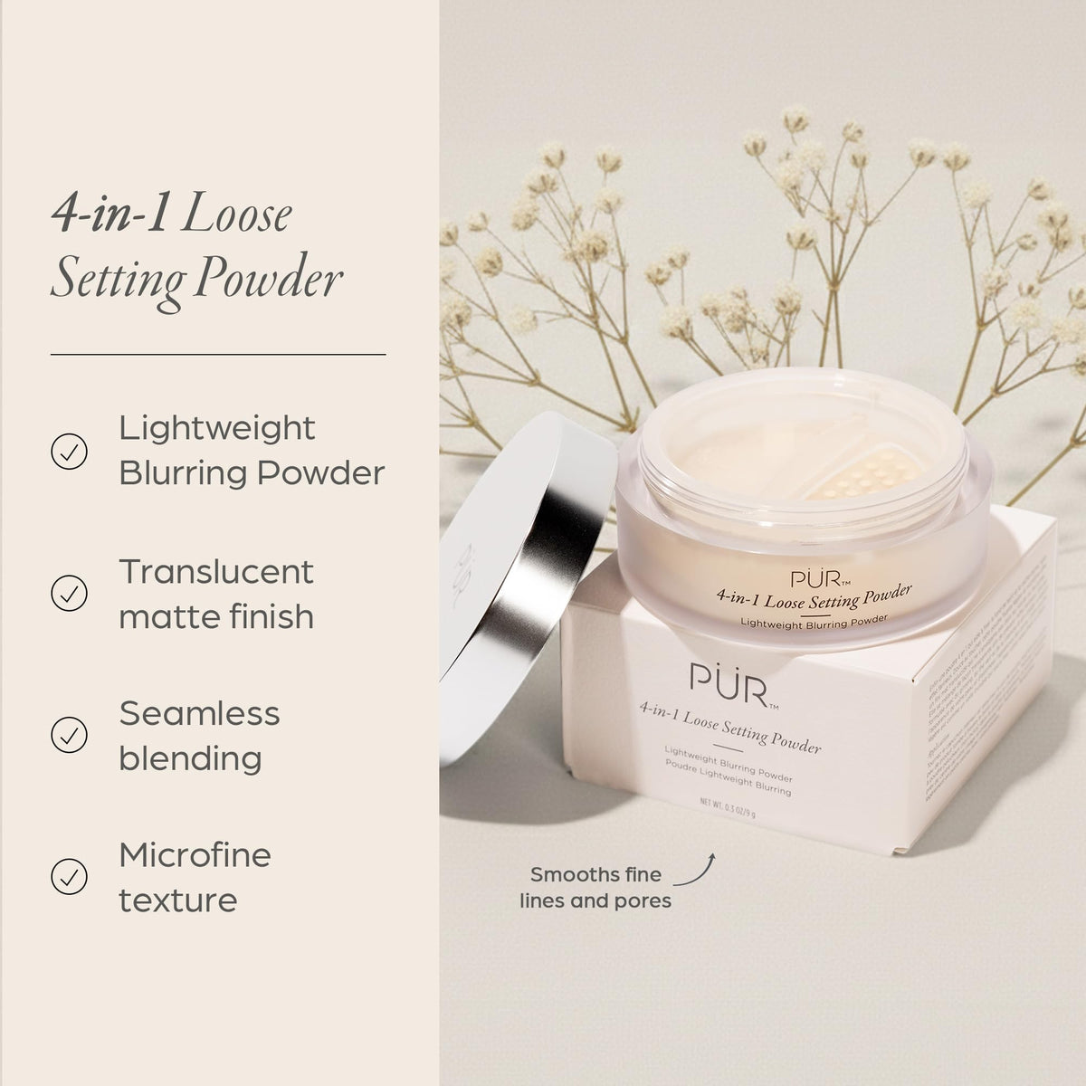 PÜR MINERALS close-up of microfine powder texture that smooths skin appearance