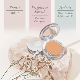 PÜR MINERALS powder applied with brush showing effortless application benefit