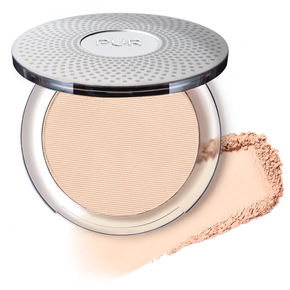 PÜR MINERALS closed compact in porcelain showing sleek packaging and portability