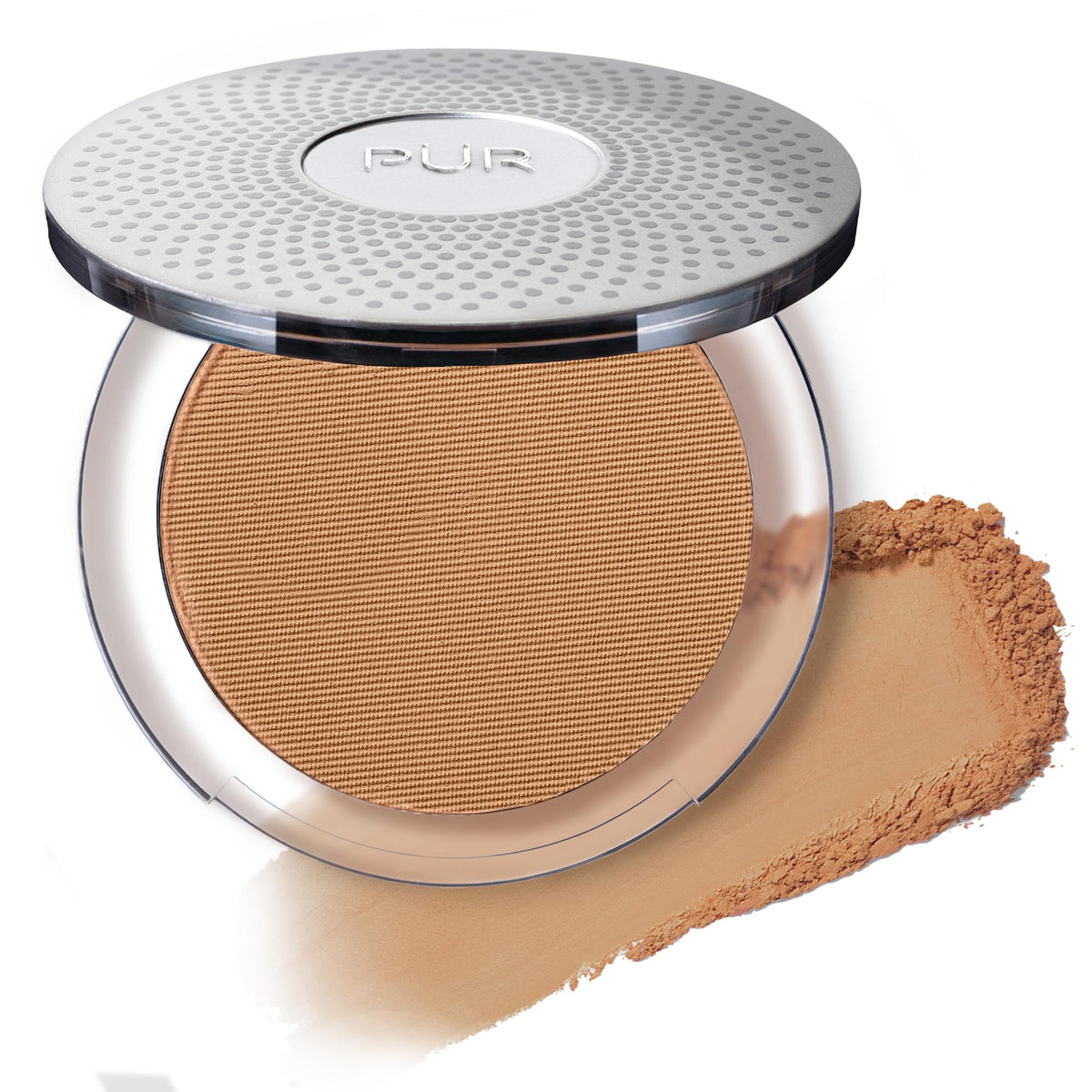 PÜR MINERALS compact front in tan showing sleek packaging and portability