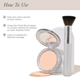 PÜR MINERALS compact side profile showing secure click-lock for travel-safe use