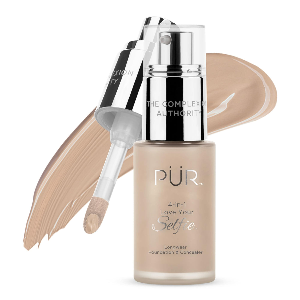PÜR MINERALS front packaging showing shade MN5 and dual applicator benefits