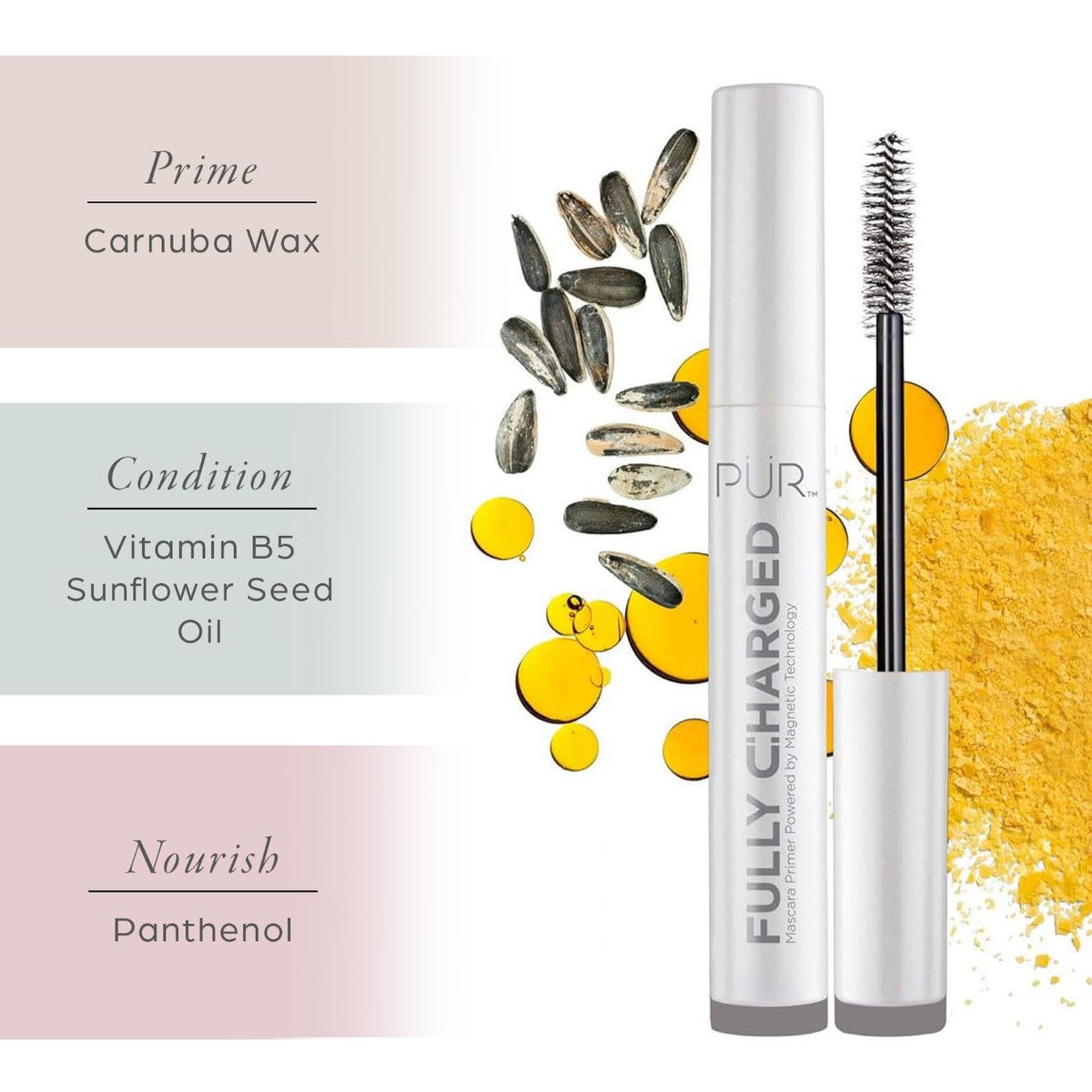 PÜR MINERALS before and after lashes showing added length and volume benefit